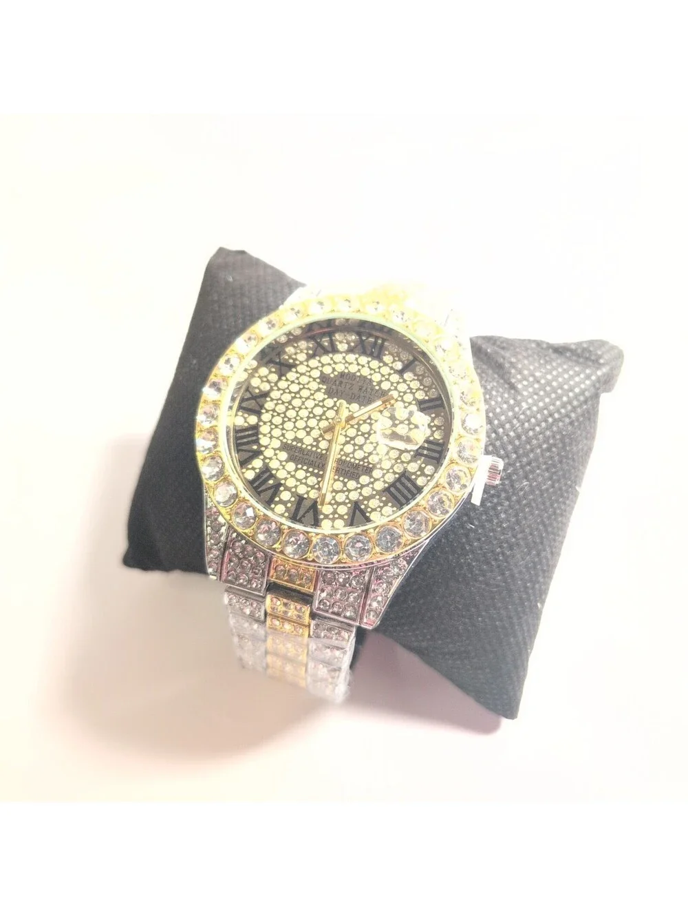 Men's Watch 42mm Iced Out -Silver/gold Shine– Moissanite Simulated – Numerals